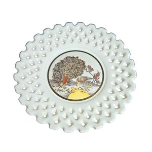 Imperial Lattice Edge Gold Peacock Vintage Japanese Decorative Plate 6"X6"X0.75"